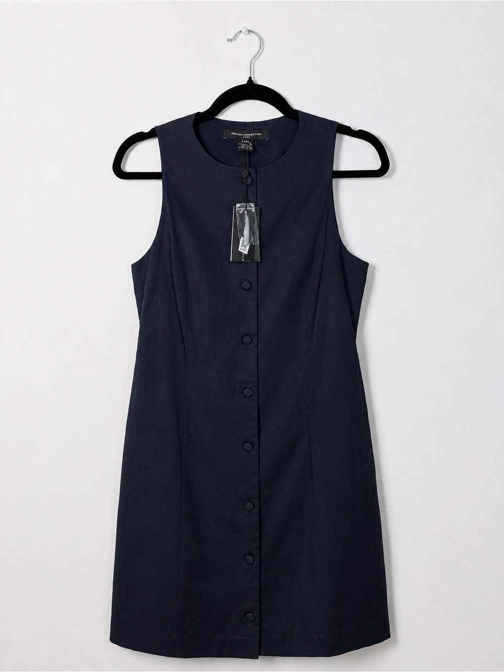 French Connection NWT Marine Navy Blue Cotton Sateen Button Front Mini Dress 6
